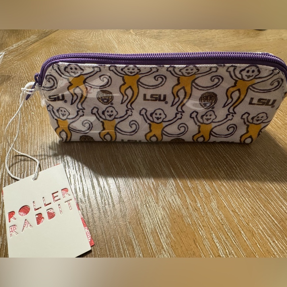 Roller Rabbit x LSU college pop up Tigers Lovely makeup bag